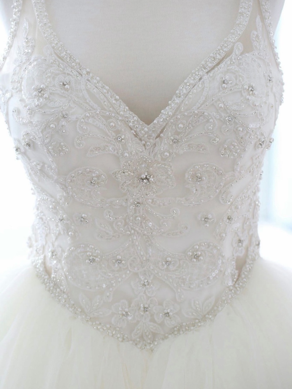 Beaded V-Neck White Bridal Ball Gown